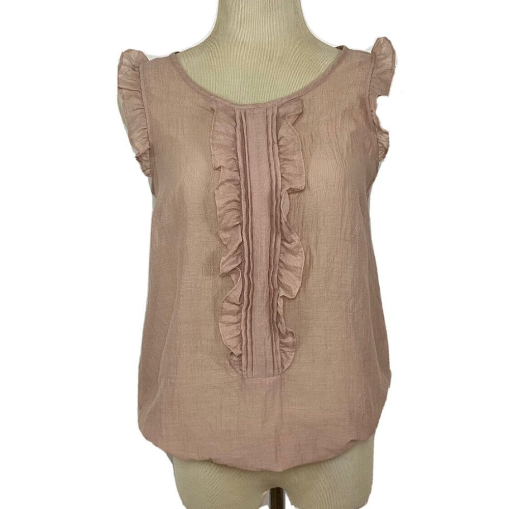 Zara Basic Small Sheer‎ Ruffle Front Sheer Elastic Waist Pullover Blouse